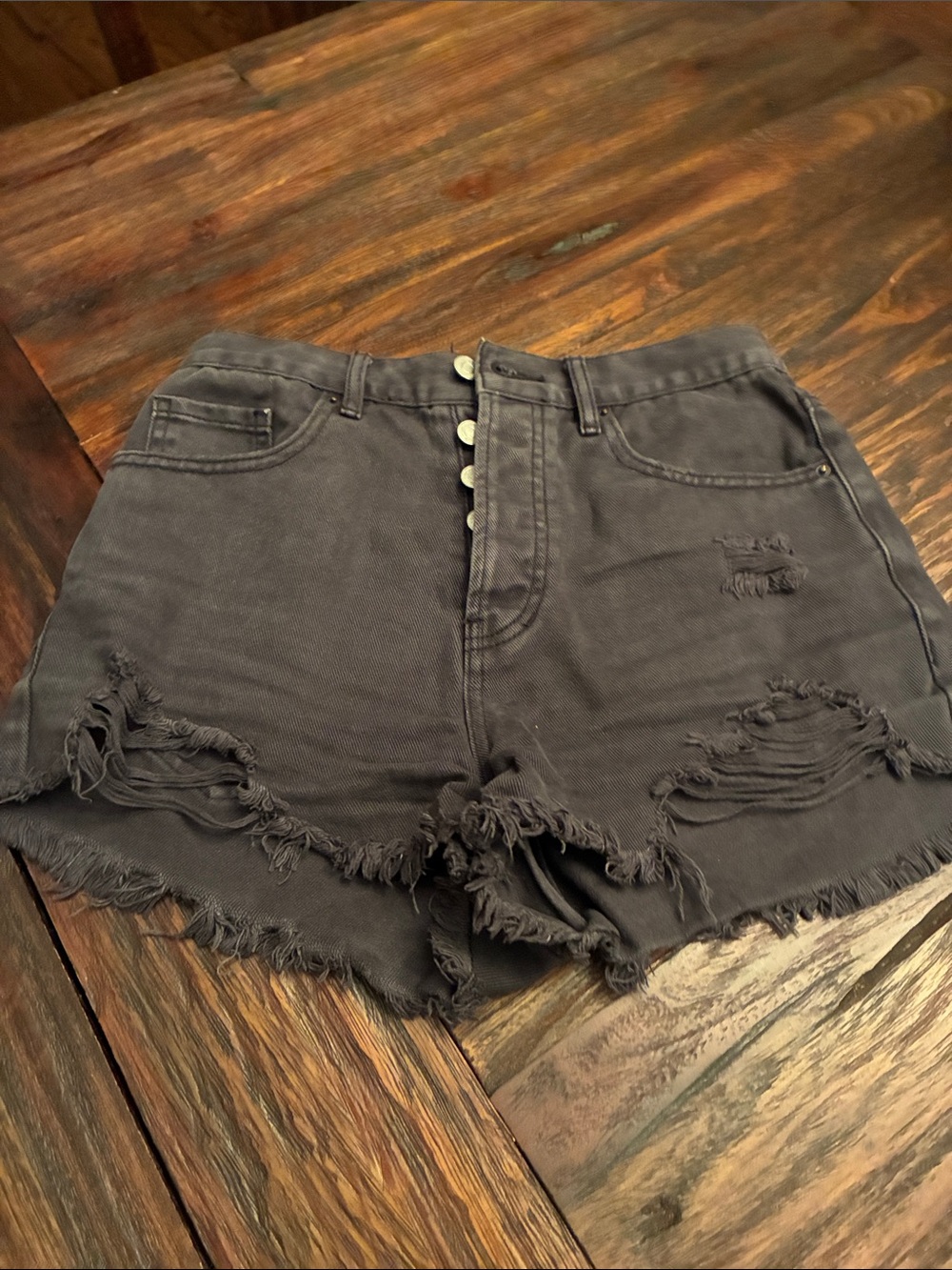 Pacsun High-Rise Distressed Womens Shorts in Charcoal